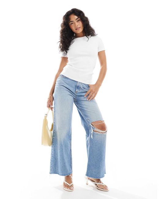 JJXX White – geripptes, figurbetontes t-shirt