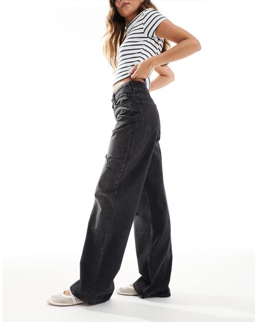 ASOS Blue Wide Leg Dad Jeans With Rips Washed