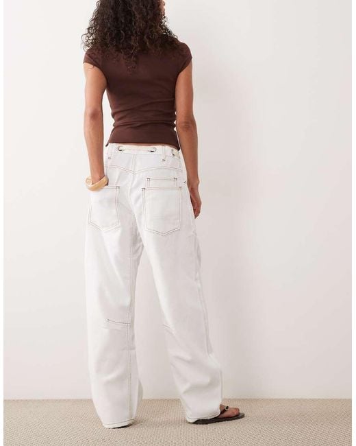 Lioness White Rush Hour Straight Leg Tie Detail Jean