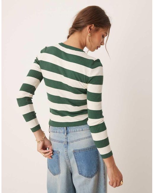 Jdy Green Round Neck Stripe Jumper