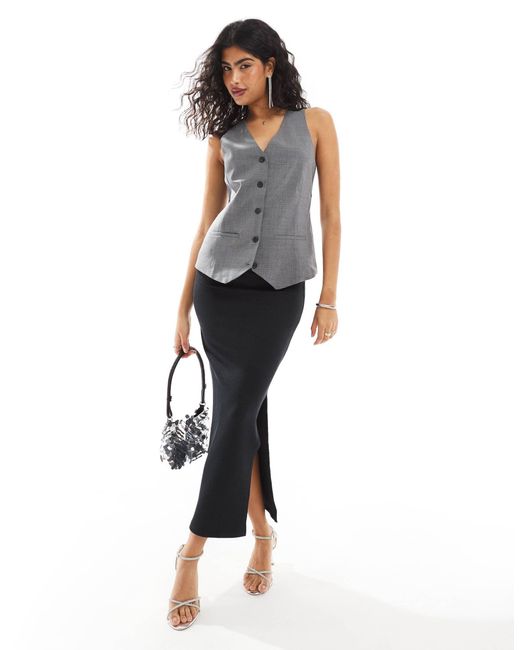 Pimkie Blue Ribbed Column Jersey Midi Skirt With Side Split