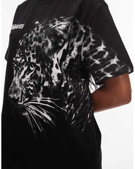 AllSaints Black Zaya Short Sleeve Printed Mini Tee Dress