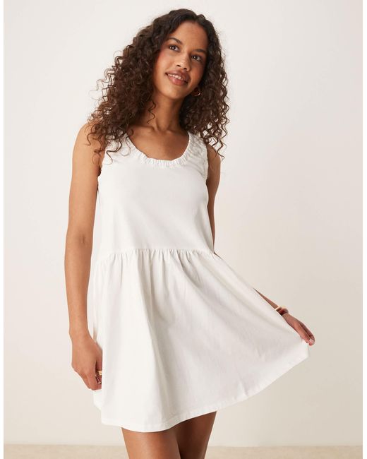 ASOS Gray Ruched Scoop Smock Mini Dress
