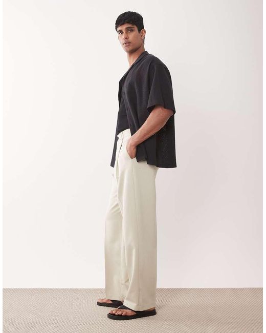 ASOS Black Tailored Wide Leg Pleated Trouser With Exposed Button for men