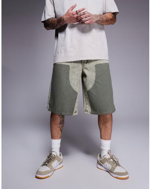 Liquor N Poker Gray Relaxed Denim Carpenter Shorts for men