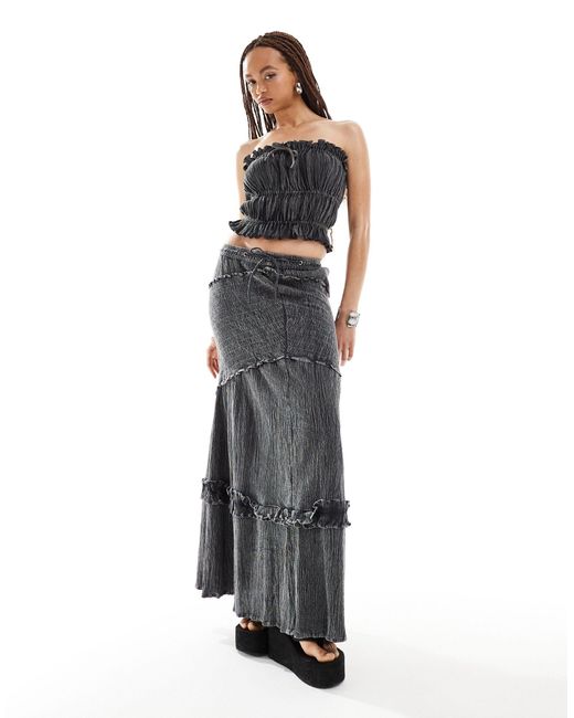 Collusion Black Cotton Crinkle Bandeau Sun Top Co-ord With Tie Detail