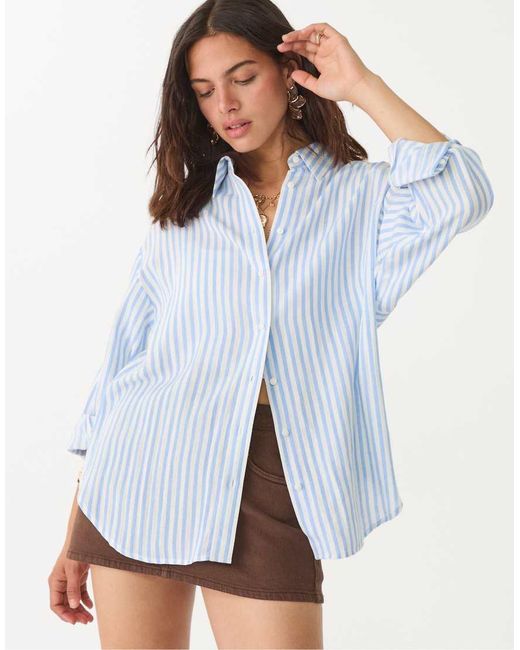 Stradivarius Blue Linen Blend Shirt