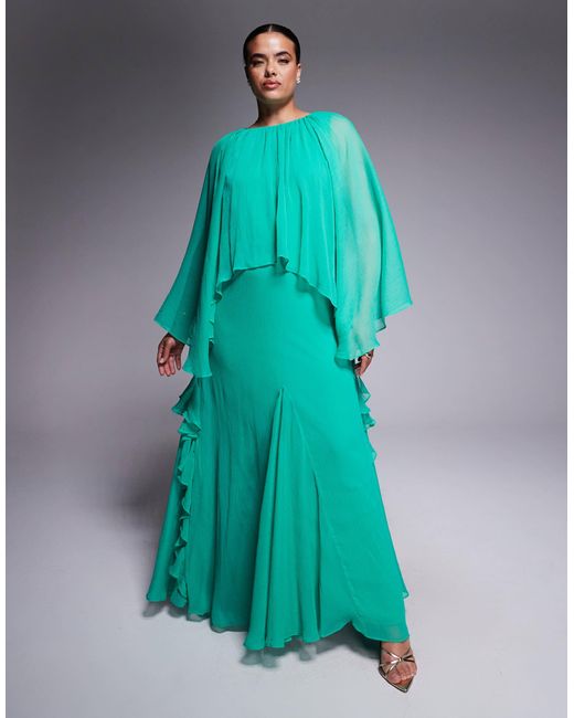 ASOS Blue Asos Design Curve Trapeze Overlay Chiffon Maxi Dress With Ruffles