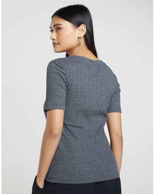 Brave Soul Blue Ribbed Round Neck T-Shirt