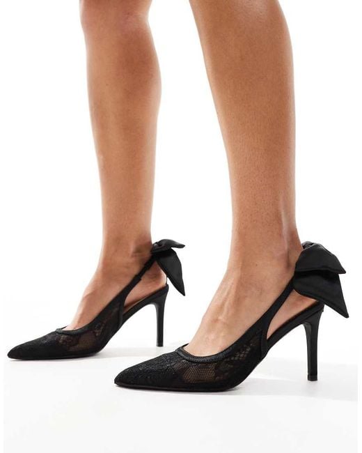 Glamorous Black Pointed High Heeled Court Shoes With Bow