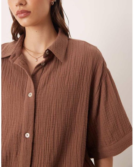 ASOS Brown Callie Resort Cheesecloth Short Sleeve Beach Shirt