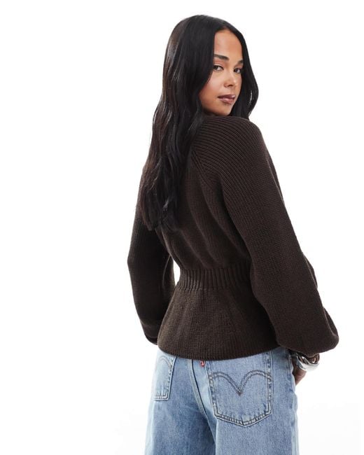 ASOS White Knitted Peplum Jumper With Cinch Waist