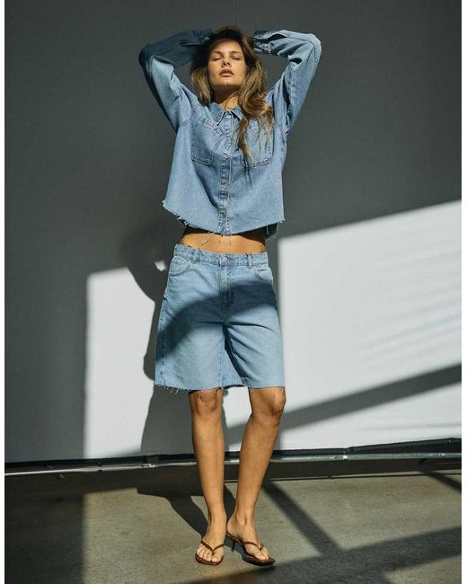 Noisy May Blue High Waist baggy Denim Short