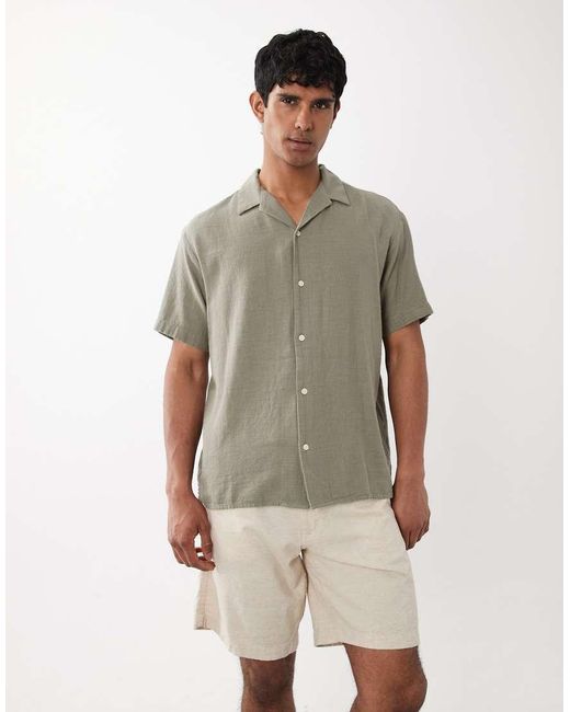 Jack & Jones Green Textured Shirt With Short Sleeves for men