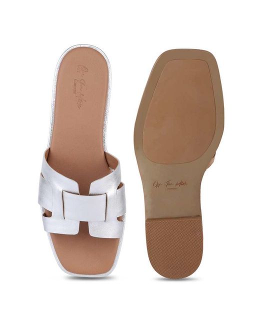 OFF THE HOOK White Heath Leather Slip On Flat Sandals