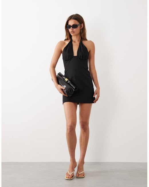 Mango Black Starring Hailey Bieber Twist Front Halterneck Mini Dress