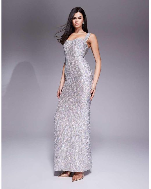 The Dolls House Purple Antonia Sequin Cup Detailing Maxi Dress