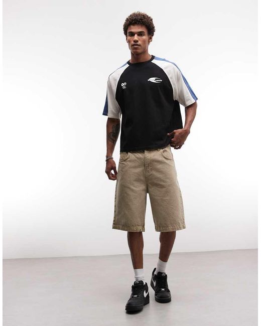 ASOS Black Boxy Oversized Cut And Sew T-Shirt With Sports Graphic for men