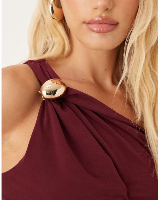 ASOS Red Off Shoulder Trim Detail Top With Cut Out