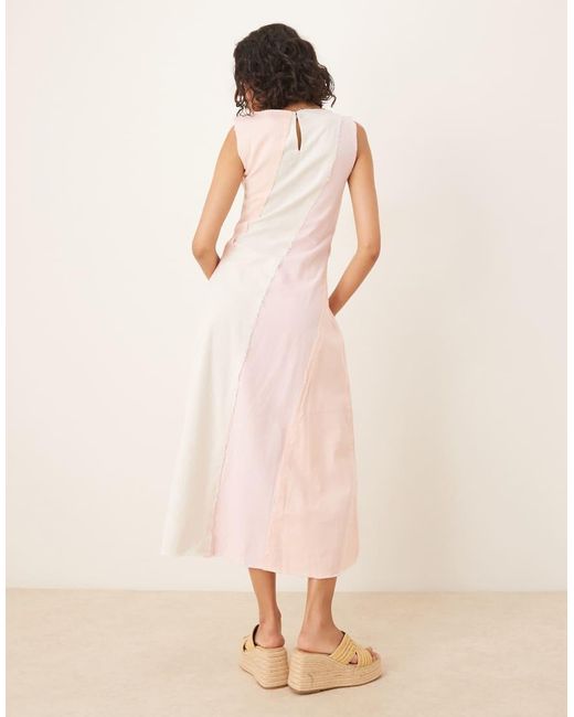 Vestido Midi Rosa De Corte Acampanado Con Diseño De Paneles En Contraste Y Bajos Sin Rematar De Tejido Efecto Denim De ASOS de color Pink