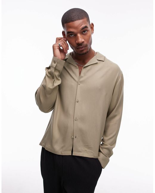 Topman – langärmliges hemd aus viskose in Natural für Herren