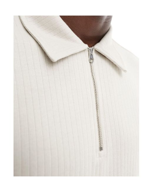 Another Influence White Textured Jersey Zip Polo for men