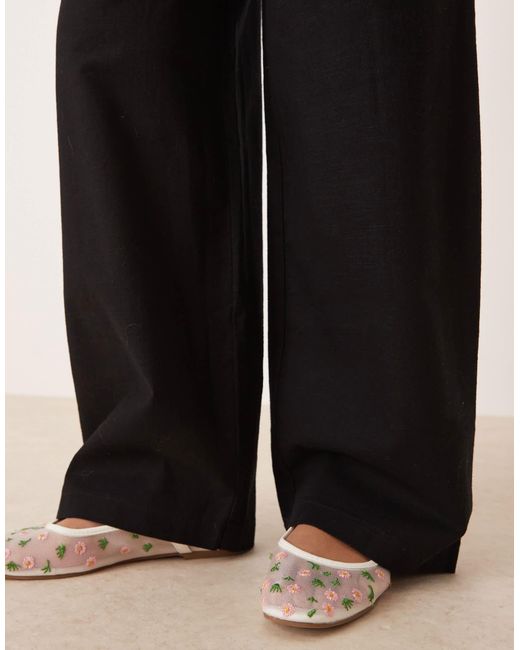 ASOS White Petite Linen Look Pull On Pants