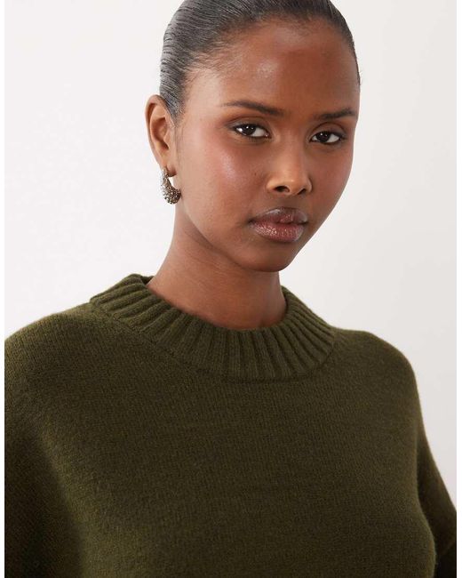 Gina Tricot Green Crew Neck Knitted Sweater With Wide Sleeves