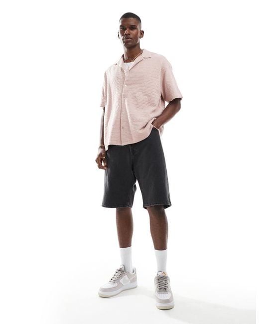 Jack & Jones – kurzärmliges jacquard-hemd in Pink für Herren