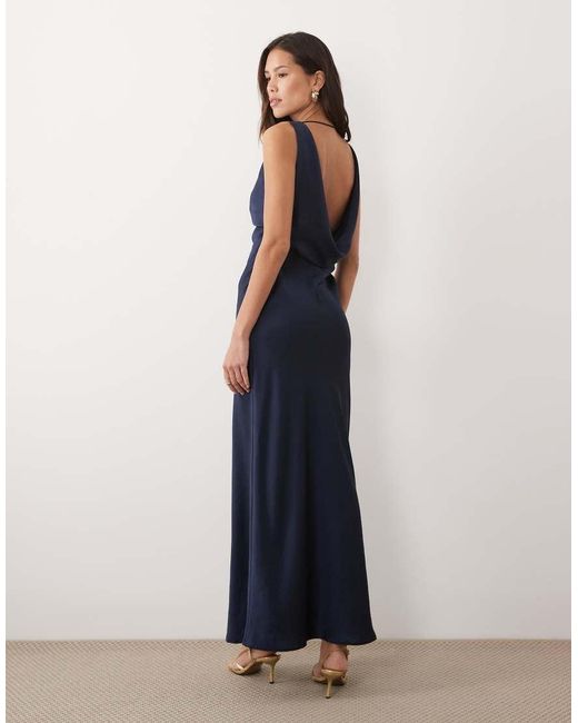 ASOS Blue Satin Drape Bodice Maxi Dress With Cowl Back Detail