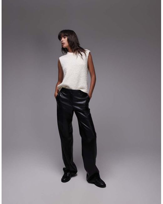 Mango Gray Straight Leg Faux Leather Trousers