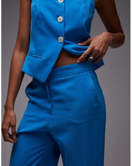Mango Broek Met Rechte Pijpen En Linnenlook in het Blue