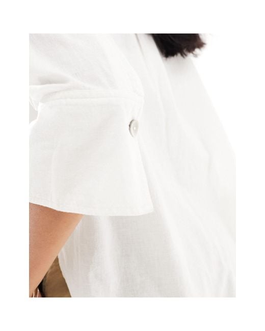 Camicia a maniche lunghe effetto lino bianca di New Look in White