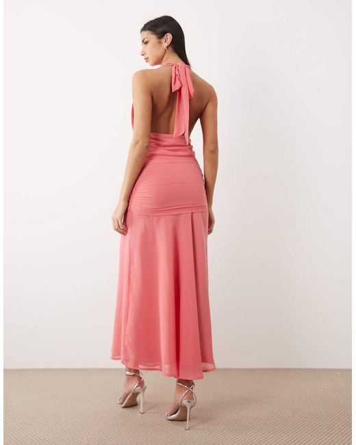 Gina Tricot Pink Halterneck Dropped Waist Maxi Dress