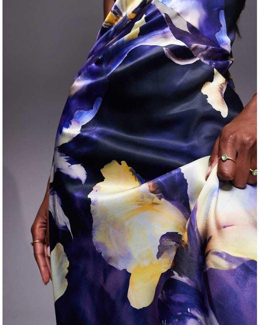 ASOS Blue Satin Chiffon Mix Square High Neck Maxi Dress