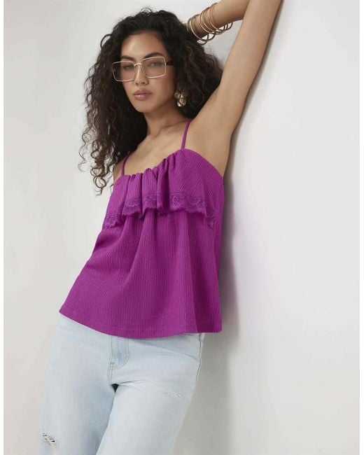 River Island Purple Ruffle Lace Trim Cami Top