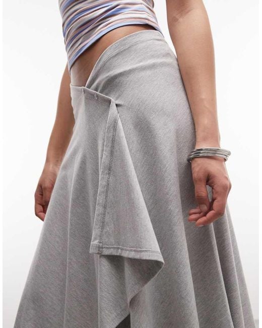 ASOS Gray Jersey Hanky Hem Skirt With Button Detail