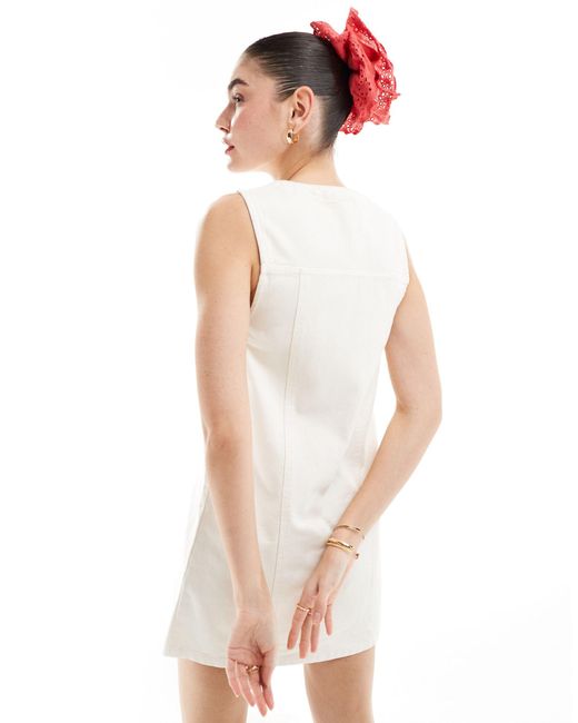 ASOS White Denim Waistcoat Mini Dress With Button Through