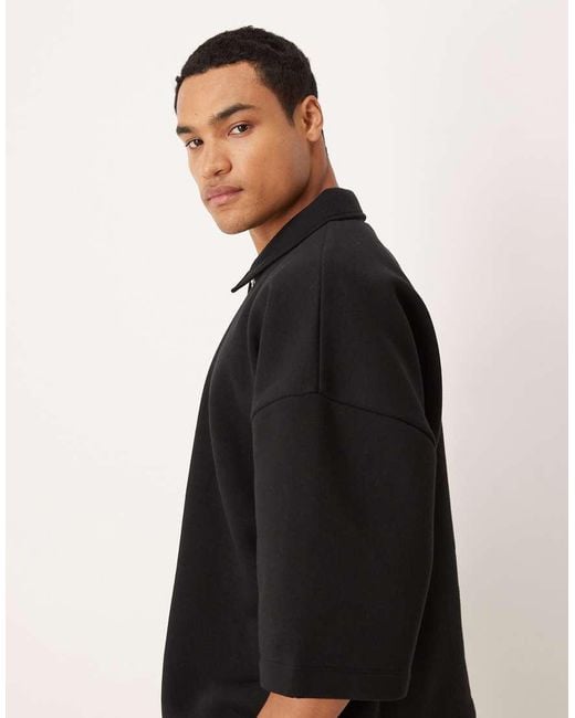 Felpa Oversize Nera Con Zip Corta, Colletto E Maniche A 3/4 di ASOS in Black da Uomo