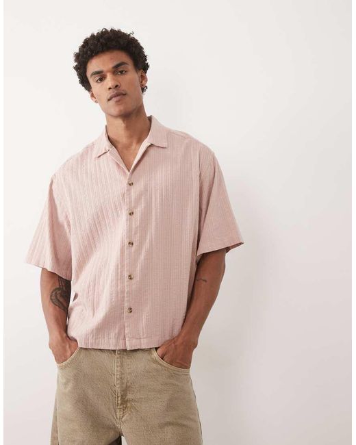 ASOS Pink Boxy Oversized Revere Textured Shirt for men