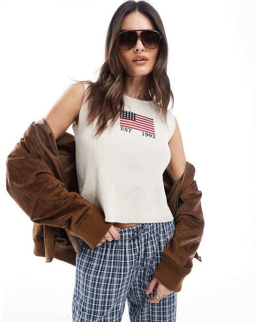 Daisy Street White Knit Vest With Usa Graphic