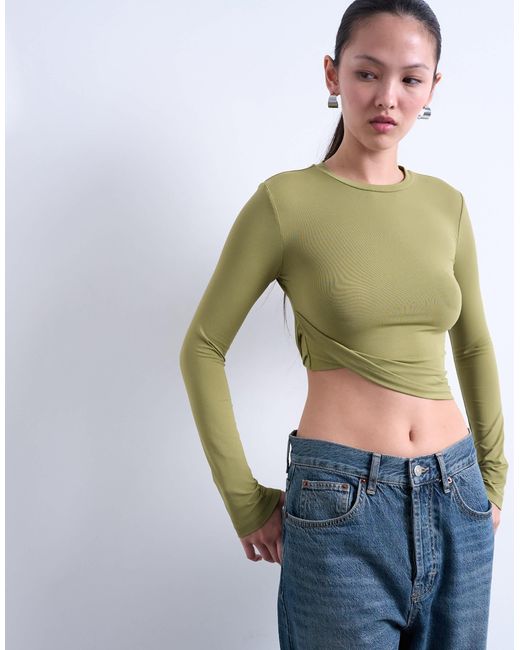 TOPSHOP White Twist Side Long Sleeve Top