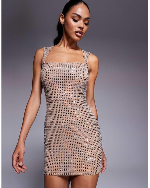 Oh Polly Purple Embellished Square Neck Mini Dress