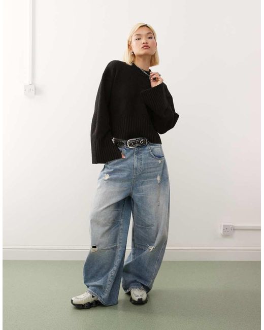 Monki Black Relaxed Crew Neck Jumper