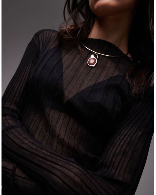 ARKET Black Sheer Knitted Long Line Fitted Top