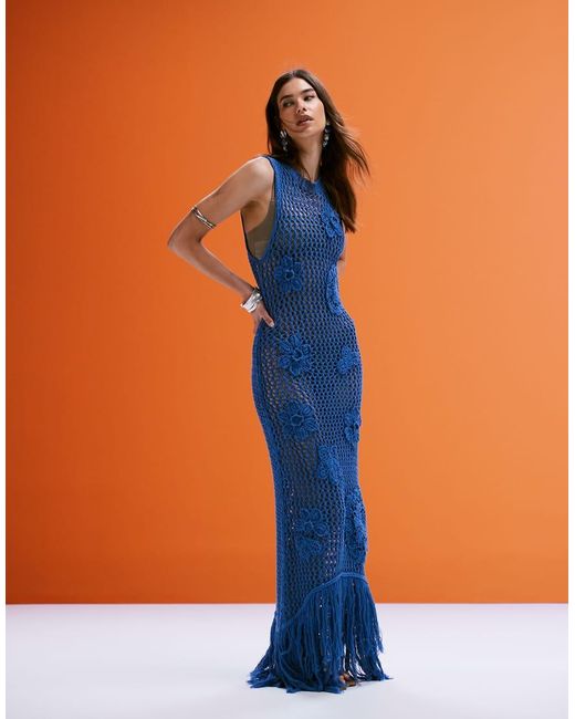 ASOS Orange Crochet Fringed Floral Dress