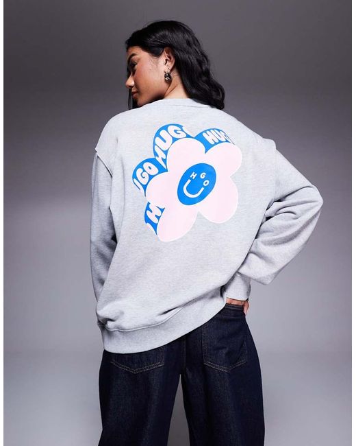 HUGO Oversized Sweatshirt Met Bloemenprint in het Blue