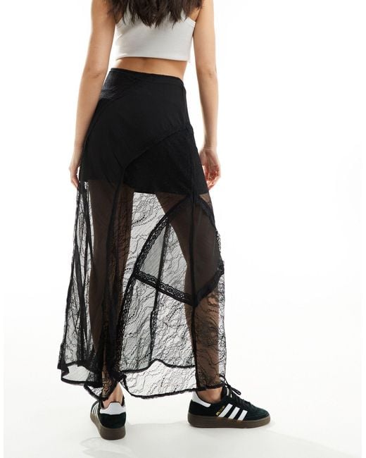 Miss Selfridge Black Chiffon Lace Insert Maxi Skirt