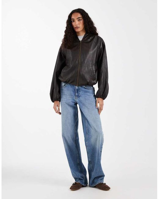 ASOS Black Asos Design Tall Washed Leather Look Oversized Bomber Jacket