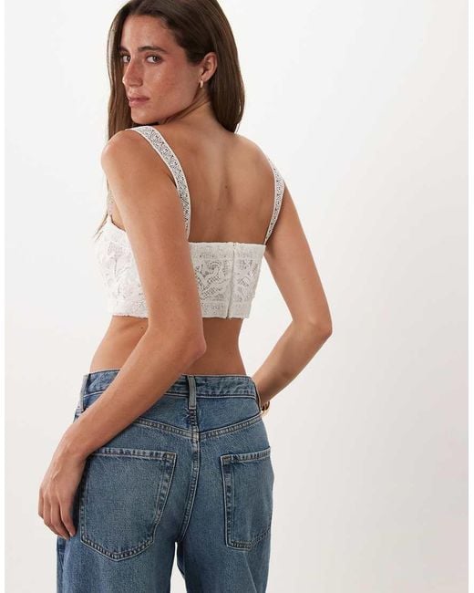 True Decadence White Co-Ord Square-Neck Lace Trim Crop Top
